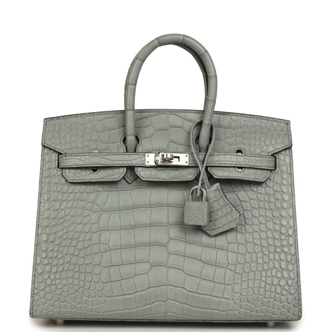 Hermes Birkin Sellier 25 Gris Ciment Matte Alligator Palladium Hardware
