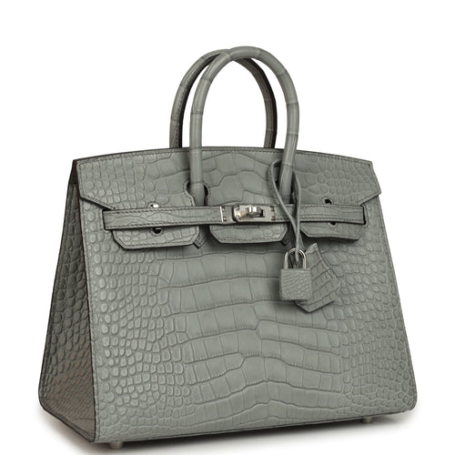 Hermes Birkin Sellier 25 Gris Ciment Matte Alligator Palladium Hardware