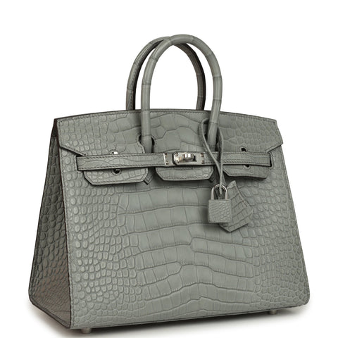 Hermes Birkin Sellier 25 Gris Ciment Matte Alligator Palladium Hardware