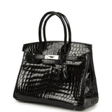 Pre-owned Hermes Birkin 30 Black Shiny Crocodile Niloticus Palladium Hardware
