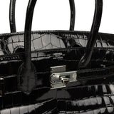 Pre-owned Hermes Birkin 30 Black Shiny Crocodile Niloticus Palladium Hardware