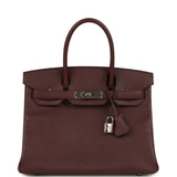Pre-owned Hermes Birkin 30 Bordeaux Epsom Palladium Hardware