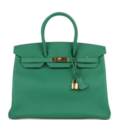 Pre-owned Hermes Birkin 35 Vert Vertigo Epsom Gold Hardware