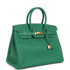 Pre-owned Hermes Birkin 35 Vert Vertigo Epsom Gold Hardware