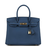 Hermes Birkin 30 Bleu Tie Togo Permabrass Hardware