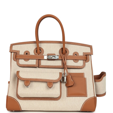 Hermes Birkin Cargo 35 Gold Swift and Gold-Ecru Toile H Canvas Palladium Hardware