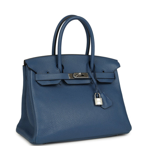 Pre-owned Hermes Birkin 30 Bleu Agate Clemence Palladium Hardware