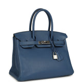 Pre-owned Hermes Birkin 30 Bleu Agate Clemence Palladium Hardware