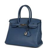 Pre-owned Hermes Birkin 30 Bleu Agate Clemence Palladium Hardware