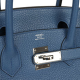 Pre-owned Hermes Birkin 30 Bleu Agate Clemence Palladium Hardware