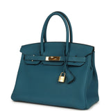 Pre-owned Hermes Birkin 30 Cobalt Togo Gold Hardware