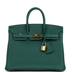 Pre-owned Hermes Birkin 25 Malachite Togo Gold Hardware