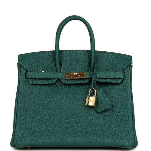 Pre-owned Hermes Birkin 25 Malachite Togo Gold Hardware