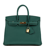 Pre-owned Hermes Birkin 25 Malachite Togo Gold Hardware