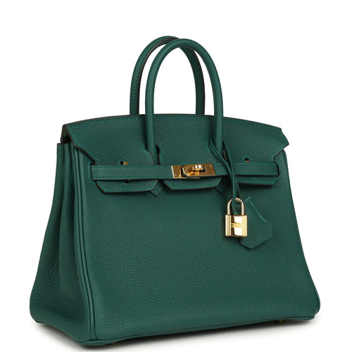 Pre-owned Hermes Birkin 25 Malachite Togo Gold Hardware