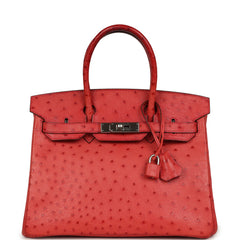 Pre-owned Hermes Birkin 30 Bougainvillea Ostrich Palladium Hardware