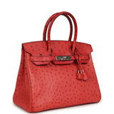 Pre-owned Hermes Birkin 30 Bougainvillea Ostrich Palladium Hardware