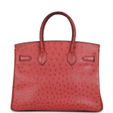 Pre-owned Hermes Birkin 30 Bougainvillea Ostrich Palladium Hardware