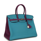 Pre-owned Hermes Special Order (HSS) Birkin 35 Bleu Izmir and Anemone Togo Brushed Palladium Hardware