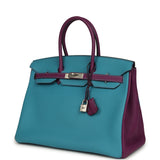 Pre-owned Hermes Special Order (HSS) Birkin 35 Bleu Izmir and Anemone Togo Brushed Palladium Hardware