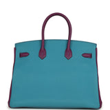 Pre-owned Hermes Special Order (HSS) Birkin 35 Bleu Izmir and Anemone Togo Brushed Palladium Hardware