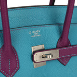Pre-owned Hermes Special Order (HSS) Birkin 35 Bleu Izmir and Anemone Togo Brushed Palladium Hardware