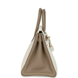 Hermes Special Order (HSS) Birkin 25 White and Etoupe Clemence Brushed Gold Hardware