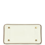 Hermes Special Order (HSS) Birkin 25 White and Etoupe Clemence Brushed Gold Hardware