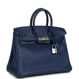 Pre-owned Hermes Birkin 25 Bleu Saphir Swift Palladium Hardware