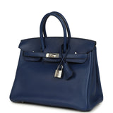 Pre-owned Hermes Birkin 25 Bleu Saphir Swift Palladium Hardware