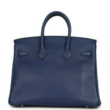 Pre-owned Hermes Birkin 25 Bleu Saphir Swift Palladium Hardware