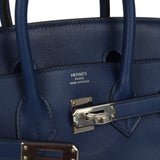 Pre-owned Hermes Birkin 25 Bleu Saphir Swift Palladium Hardware