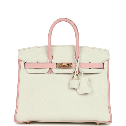 Hermes Special Order (HSS) Birkin 25 White and Rose Sakura Clemence Rose Gold Hardware