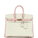 Hermes Special Order (HSS) Birkin 25 White and Rose Sakura Clemence Rose Gold Hardware - Thumbnail View 1