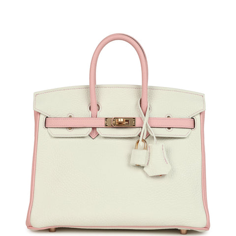 Hermes Special Order (HSS) Birkin 25 White and Rose Sakura Clemence Rose Gold Hardware