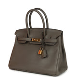 Pre-owned Hermes Birkin 30 Etain Clemence Gold Hardware