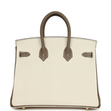 Hermes Special Order (HSS) Birkin 25 Nata and Etoupe Chevre Mysore Brushed Gold Hardware