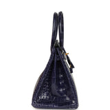 Pre-owned Hermes Birkin 30 Bleu Encre Shiny Porosus Crocodile Gold Hardware