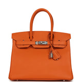 Pre-owned Hermes Birkin 30 Orange Epsom Palladium Hardware