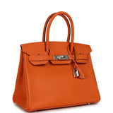 Pre-owned Hermes Birkin 30 Orange Epsom Palladium Hardware
