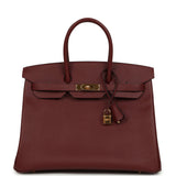 Pre-owned Hermes Birkin 35 Rouge H Epsom Gold Hardware