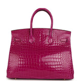 Pre-owned Hermes Birkin 35 Rose Scheherazade Shiny Porosus Crocodile Gold Hardware