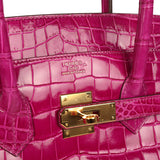 Pre-owned Hermes Birkin 35 Rose Scheherazade Shiny Porosus Crocodile Gold Hardware