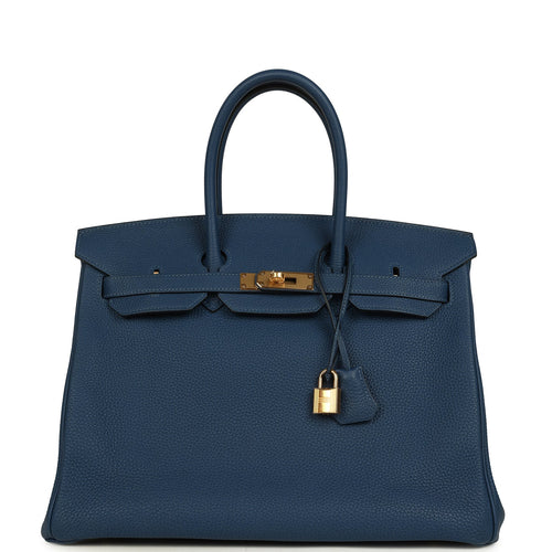 Pre-owned Hermes Birkin 35 Deep Bleu Togo Gold Hardware