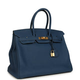 Pre-owned Hermes Birkin 35 Deep Bleu Togo Gold Hardware