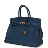 Pre-owned Hermes Birkin 35 Deep Bleu Togo Gold Hardware