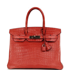 Pre-owned Hermes Birkin 30 Rouge Indien Matte Porosus Crocodile Palladium Hardware