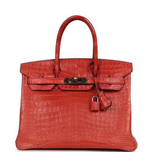 Pre-owned Hermes Birkin 30 Rouge Indien Matte Porosus Crocodile Palladium Hardware