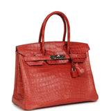 Pre-owned Hermes Birkin 30 Rouge Indien Matte Porosus Crocodile Palladium Hardware