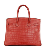 Pre-owned Hermes Birkin 30 Rouge Indien Matte Porosus Crocodile Palladium Hardware